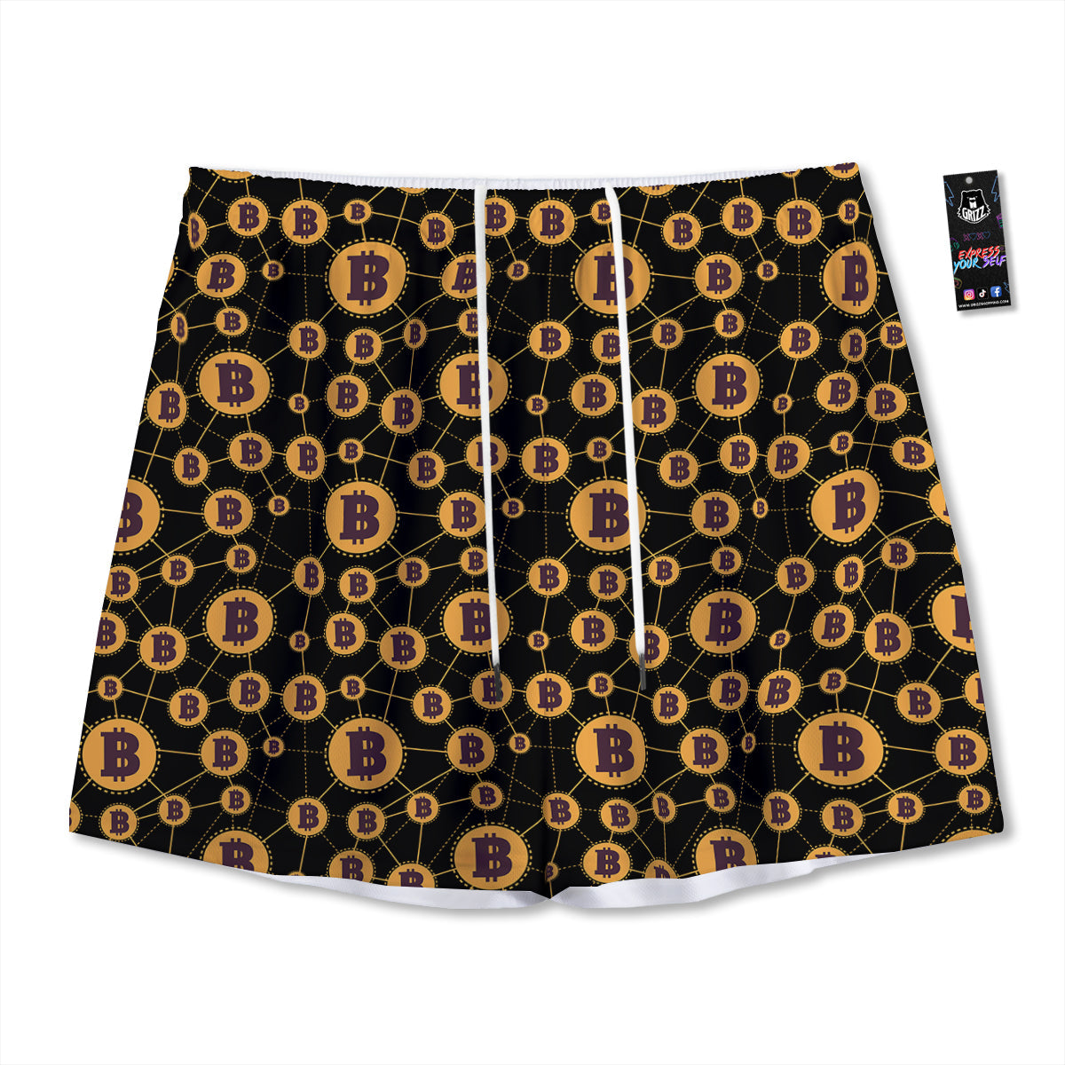Connection Bitcoin Print Pattern Mesh Shorts-grizzshop