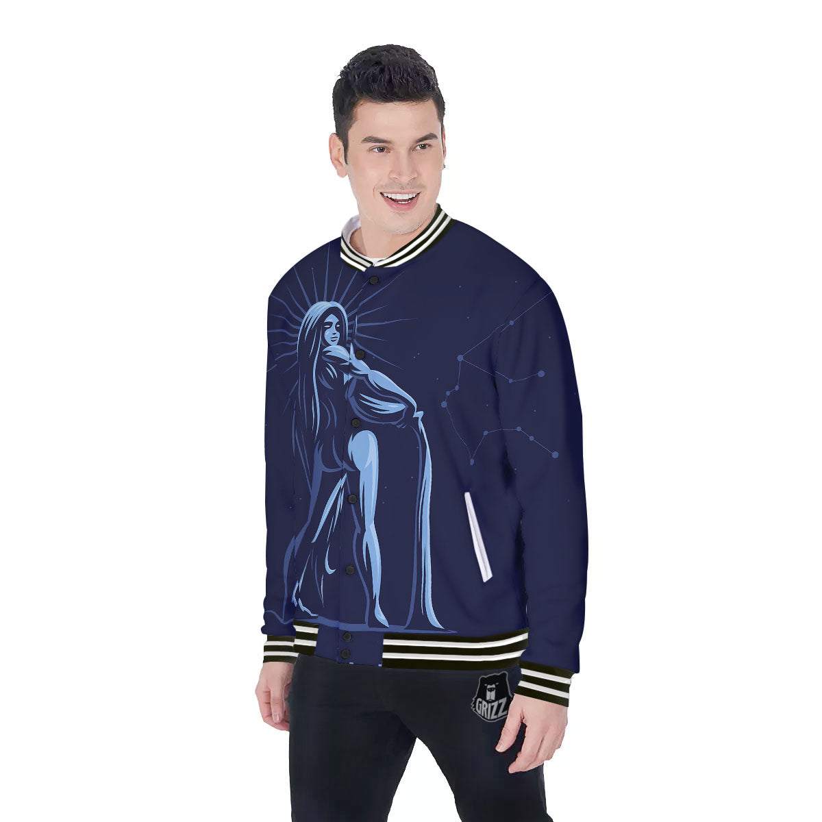 Constellation Aquarius Print Baseball Jacket-grizzshop