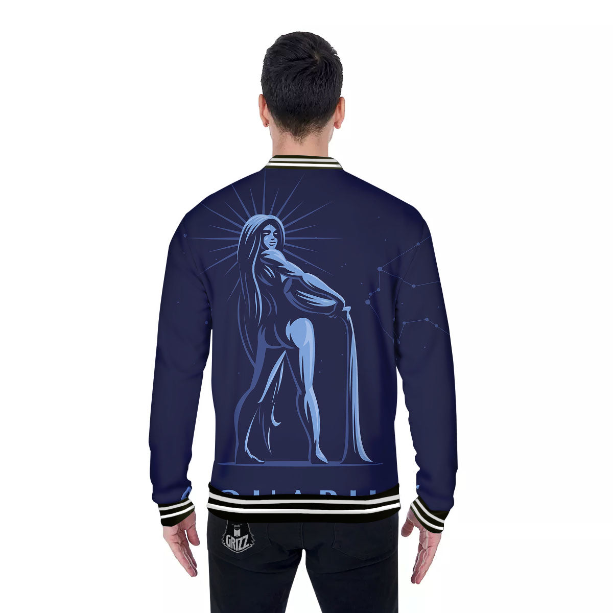 Constellation Aquarius Print Baseball Jacket-grizzshop