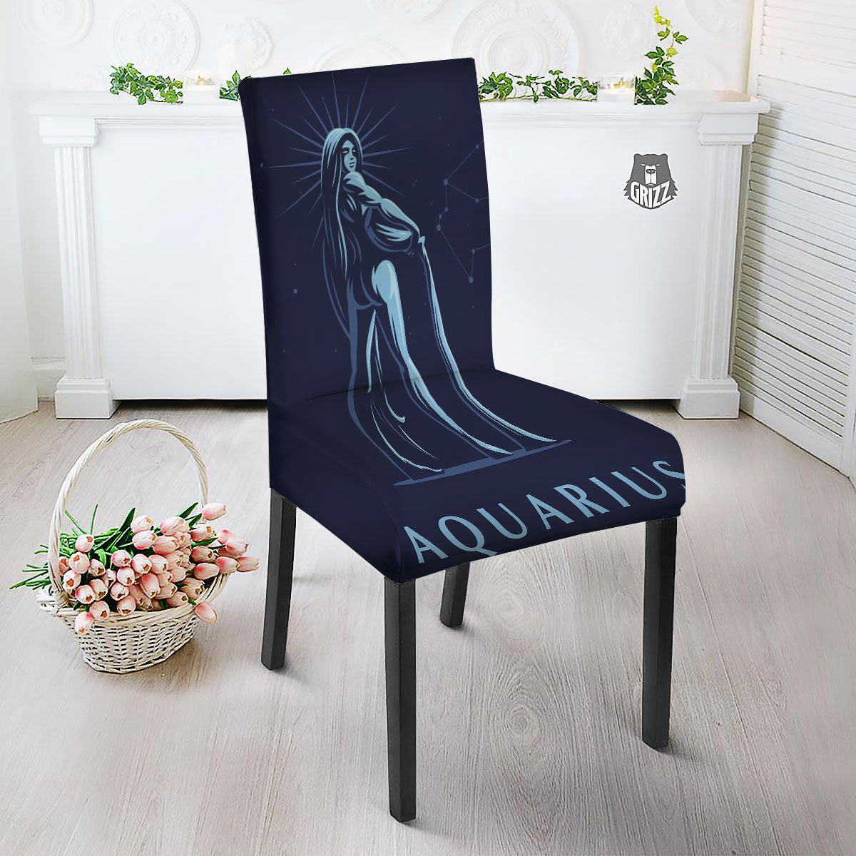Constellation Aquarius Print Dining Chair Slipcover-grizzshop