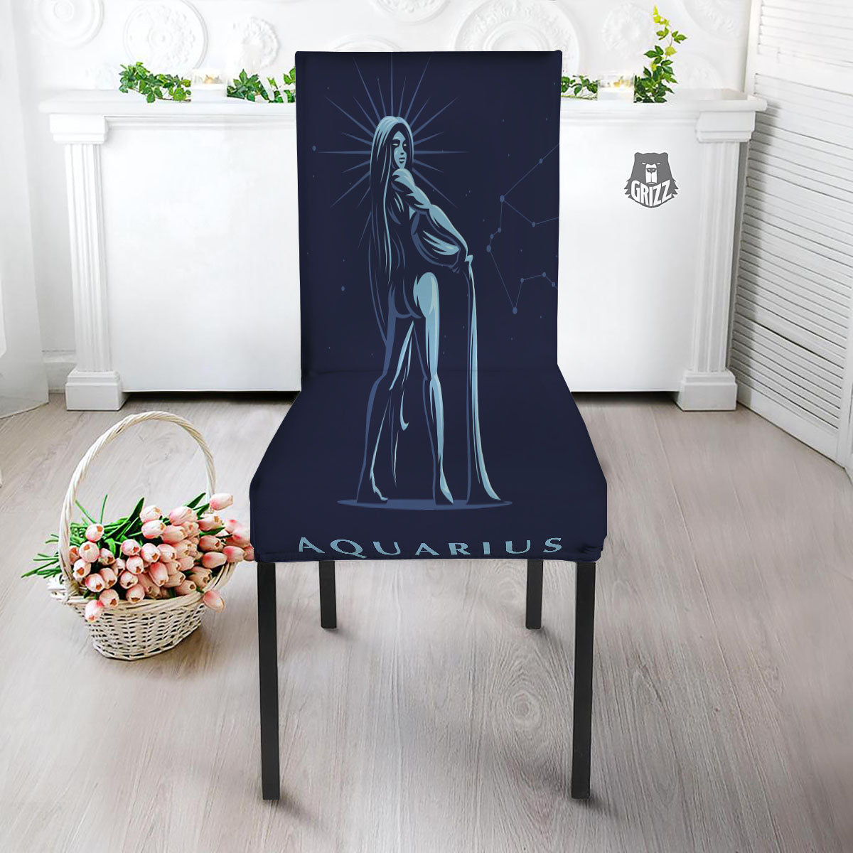 Constellation Aquarius Print Dining Chair Slipcover-grizzshop