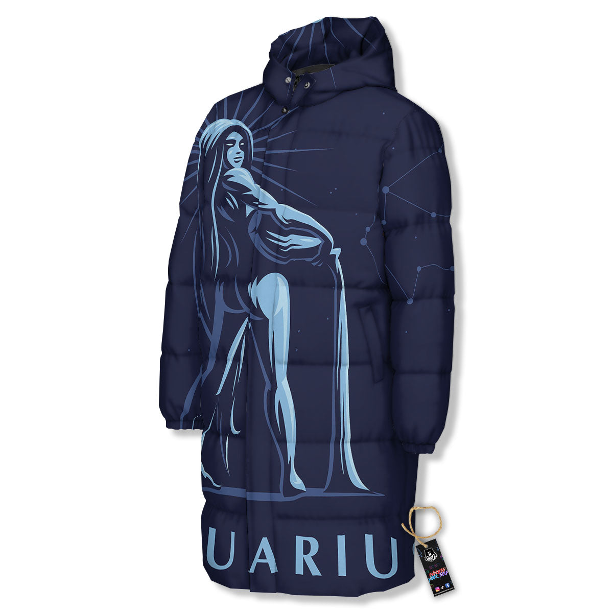 Constellation Aquarius Print Long Down Jacket-grizzshop