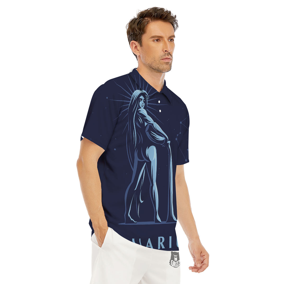 Constellation Aquarius Print Men's Golf Shirts-grizzshop