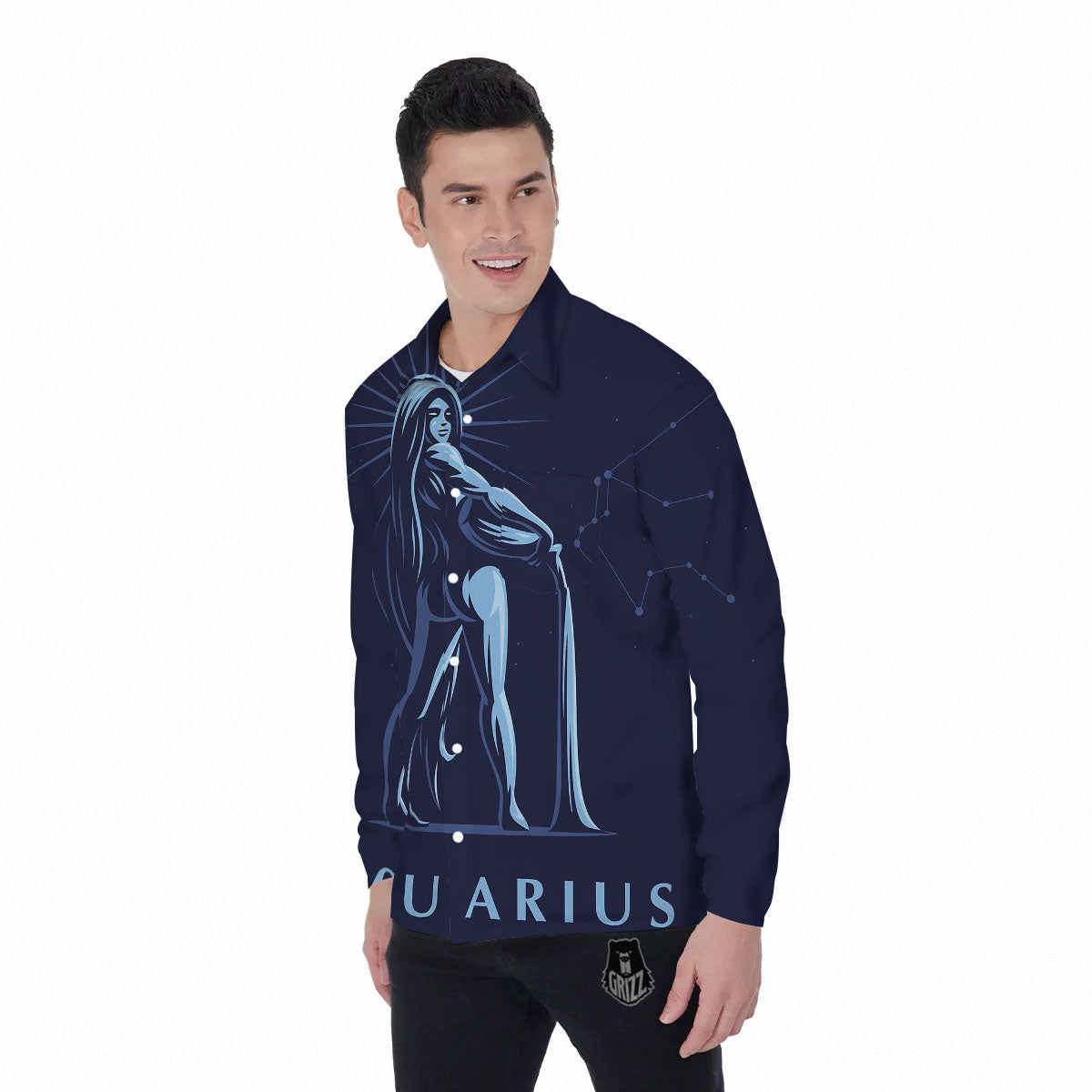 Constellation Aquarius Print Men's Long Sleeve Shirts-grizzshop