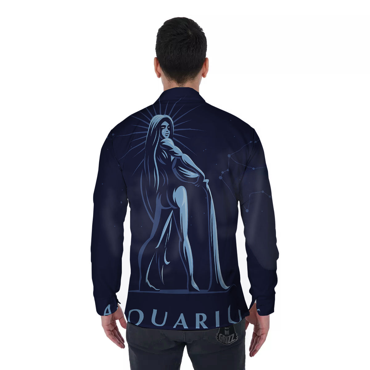 Constellation Aquarius Print Men's Long Sleeve Shirts-grizzshop
