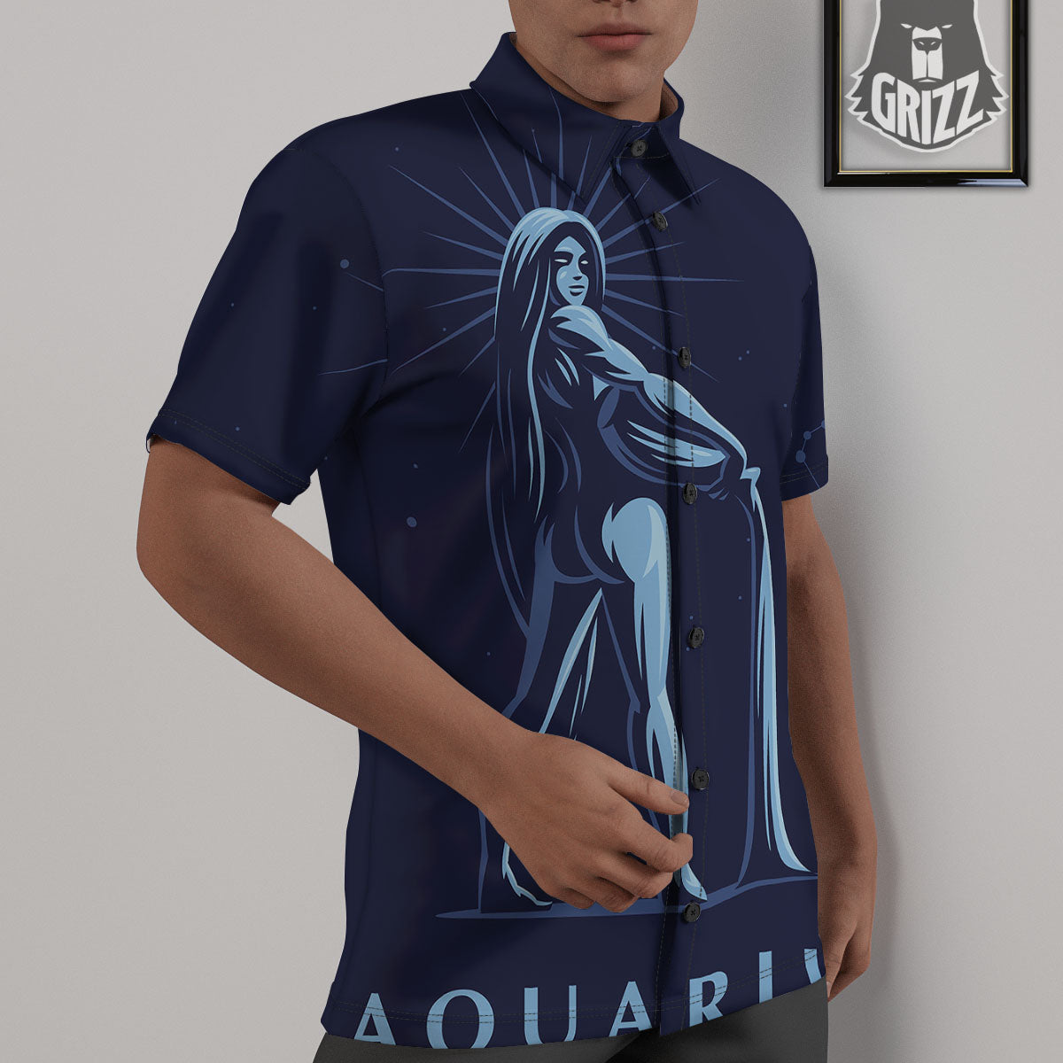 Constellation Aquarius Print Untucked Shirts-grizzshop