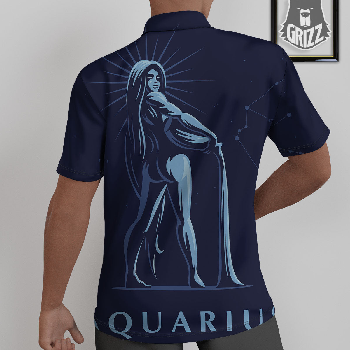 Constellation Aquarius Print Untucked Shirts-grizzshop
