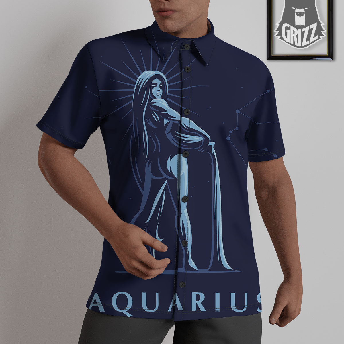 Constellation Aquarius Print Untucked Shirts-grizzshop