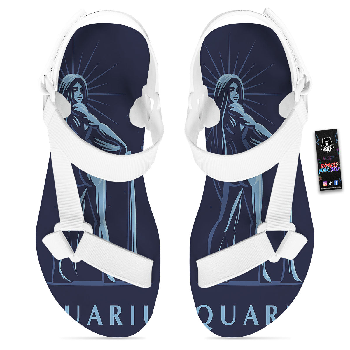 Constellation Aquarius Print White Open Toe Sandals-grizzshop