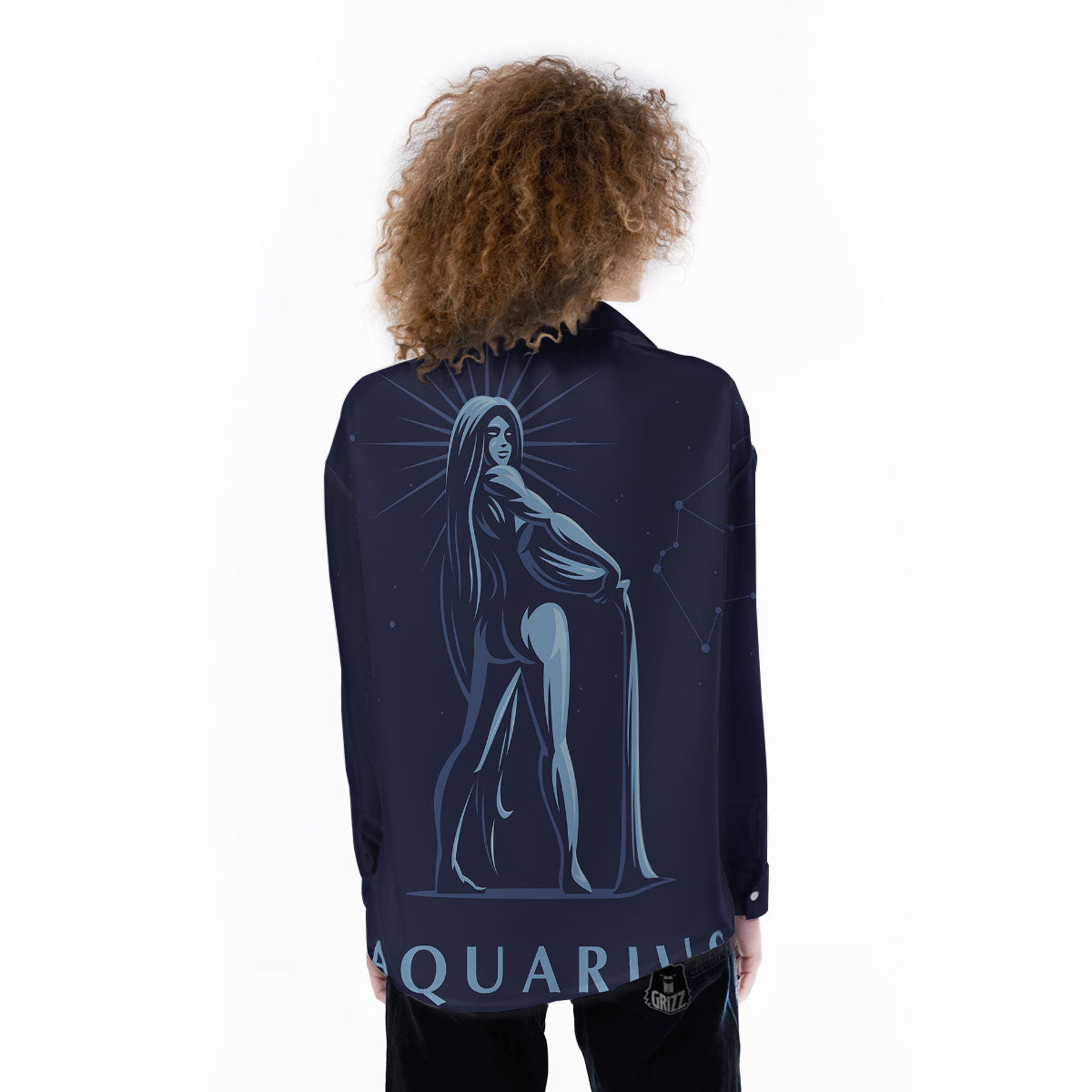 Constellation Aquarius Print Women's Long Sleeve Shirts-grizzshop
