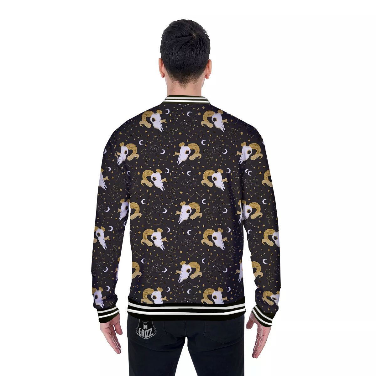 Constellation Aries Print Baseball Jacket-grizzshop
