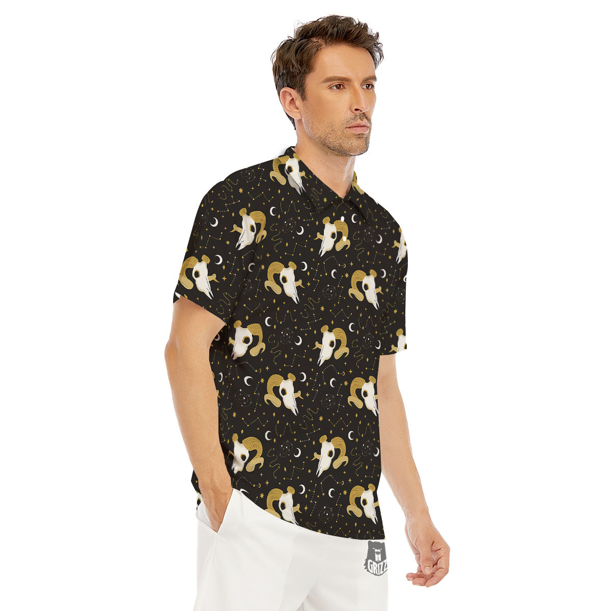 Constellation Aries Print Men's Golf Shirts-grizzshop