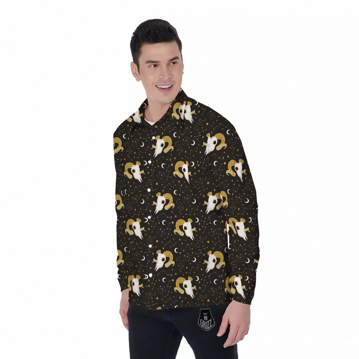 Constellation Aries Print Men's Long Sleeve Shirts-grizzshop