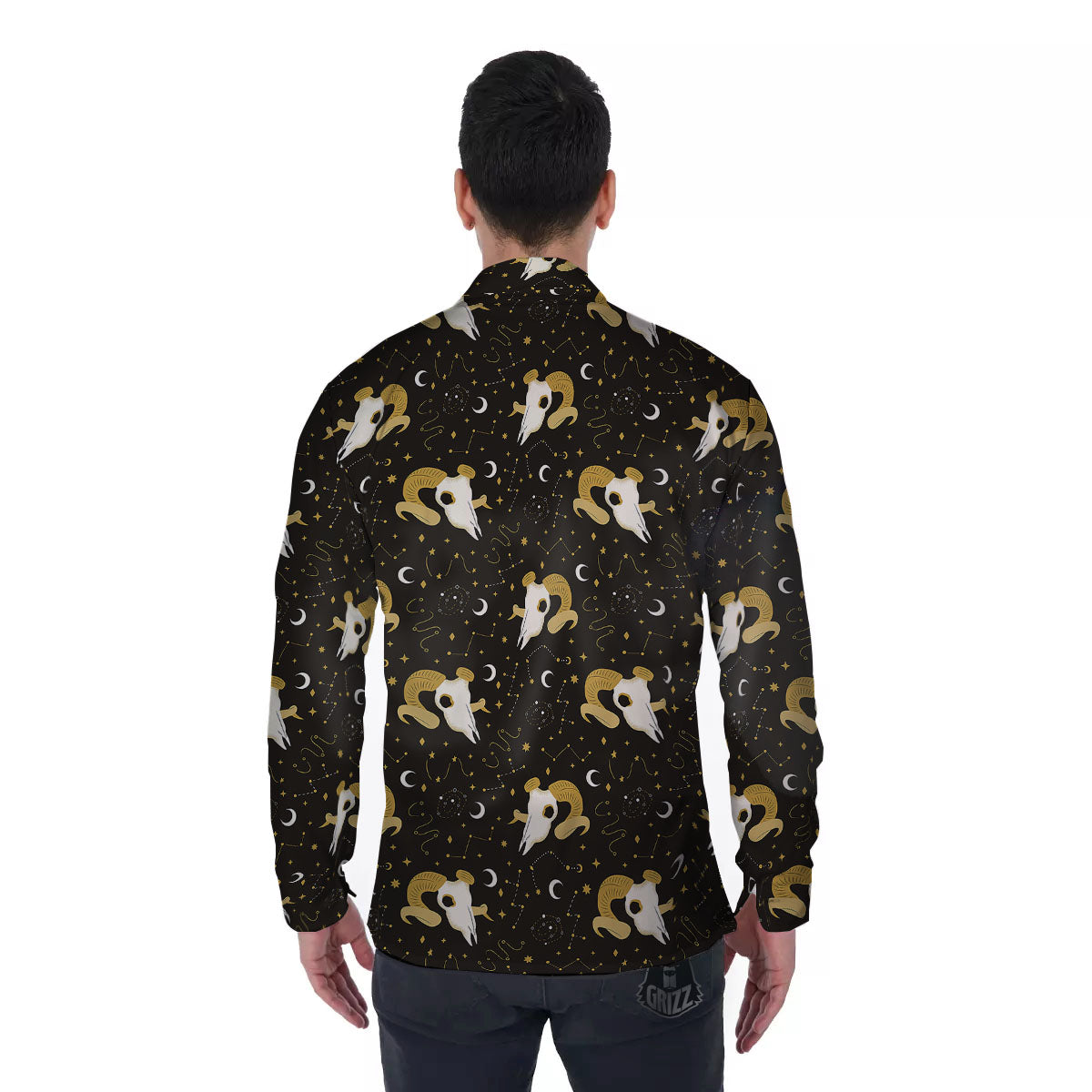Constellation Aries Print Men's Long Sleeve Shirts-grizzshop