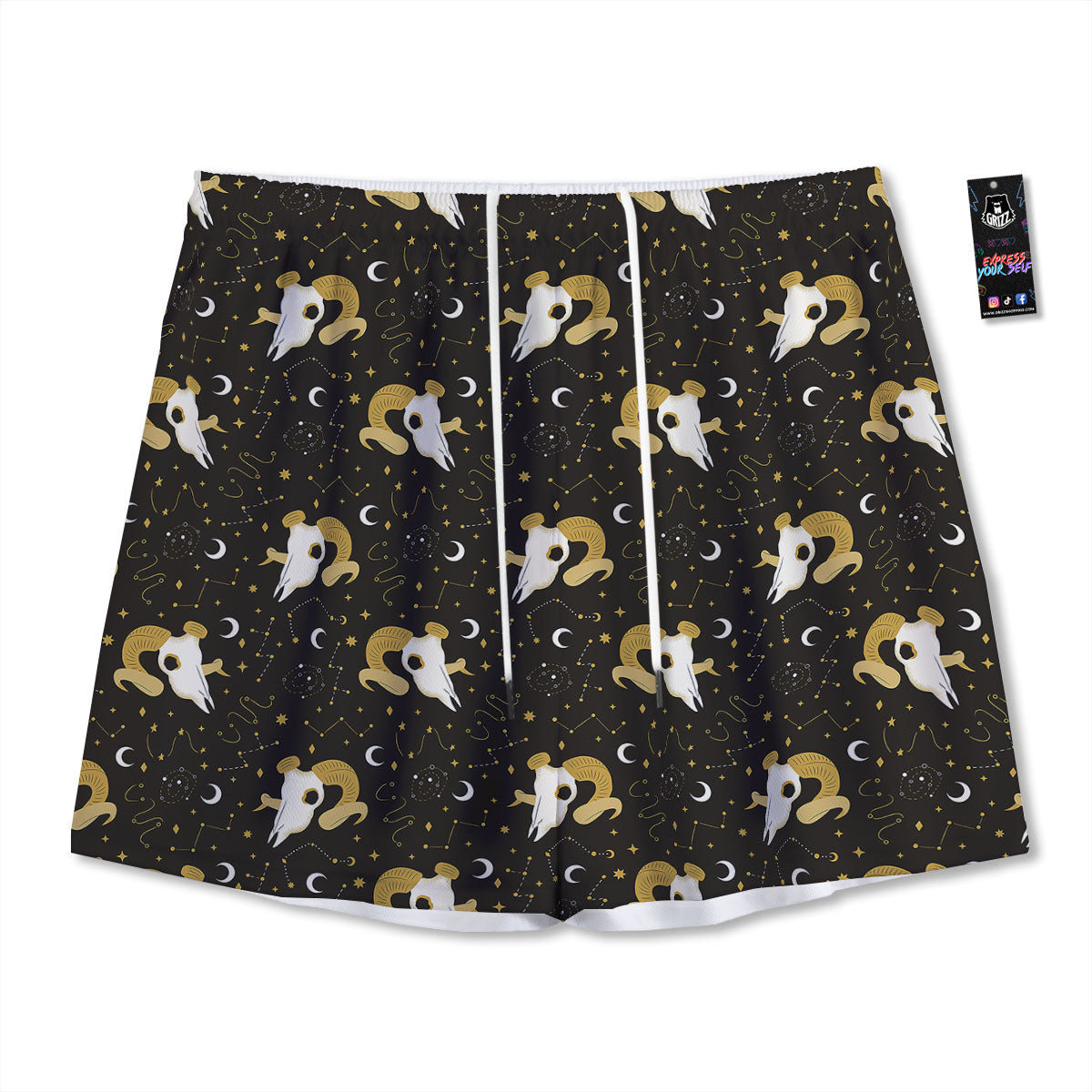 Emoji Devil Print Pattern Mesh Shorts