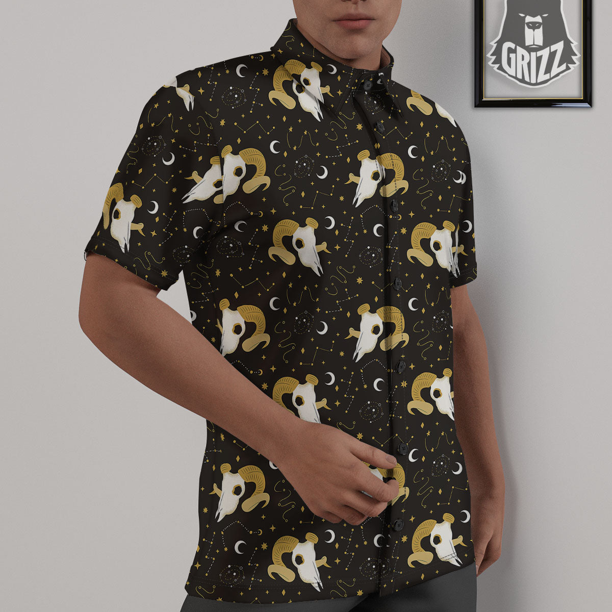 Constellation Aries Print Untucked Shirts-grizzshop