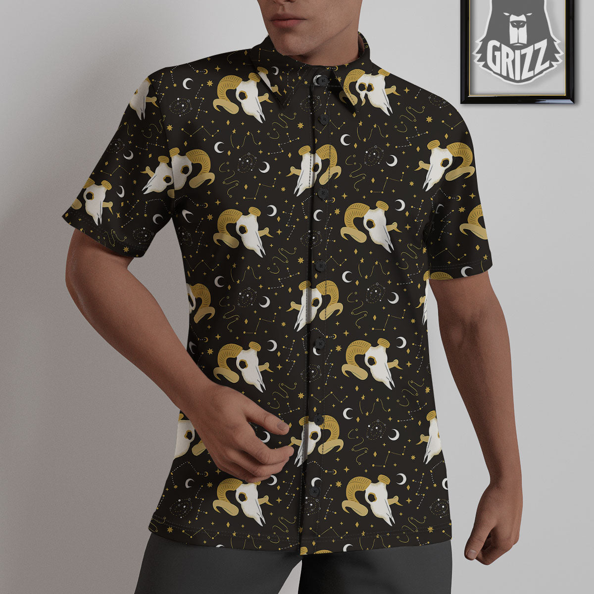 Constellation Aries Print Untucked Shirts-grizzshop