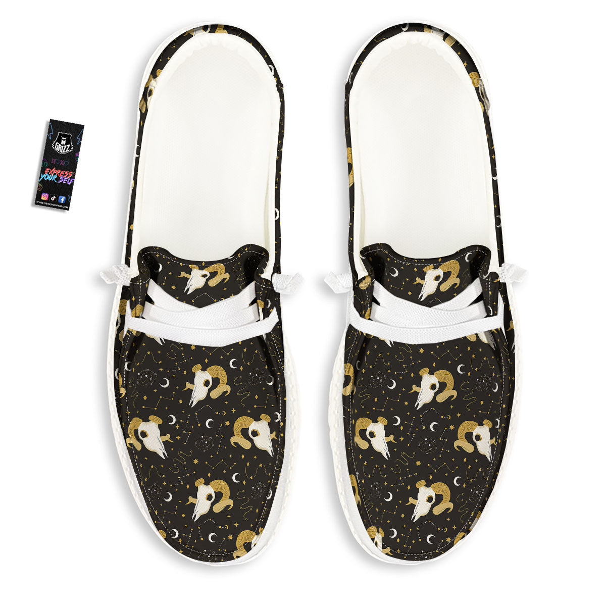 Constellation Aries Print White Loafers-grizzshop