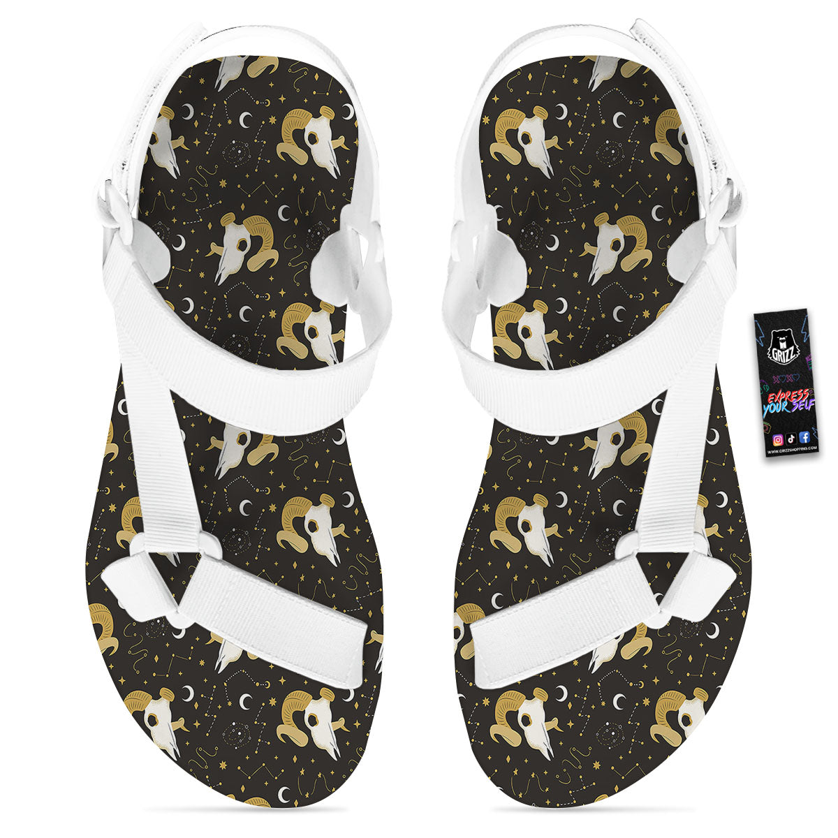 Constellation Aries Print White Open Toe Sandals-grizzshop