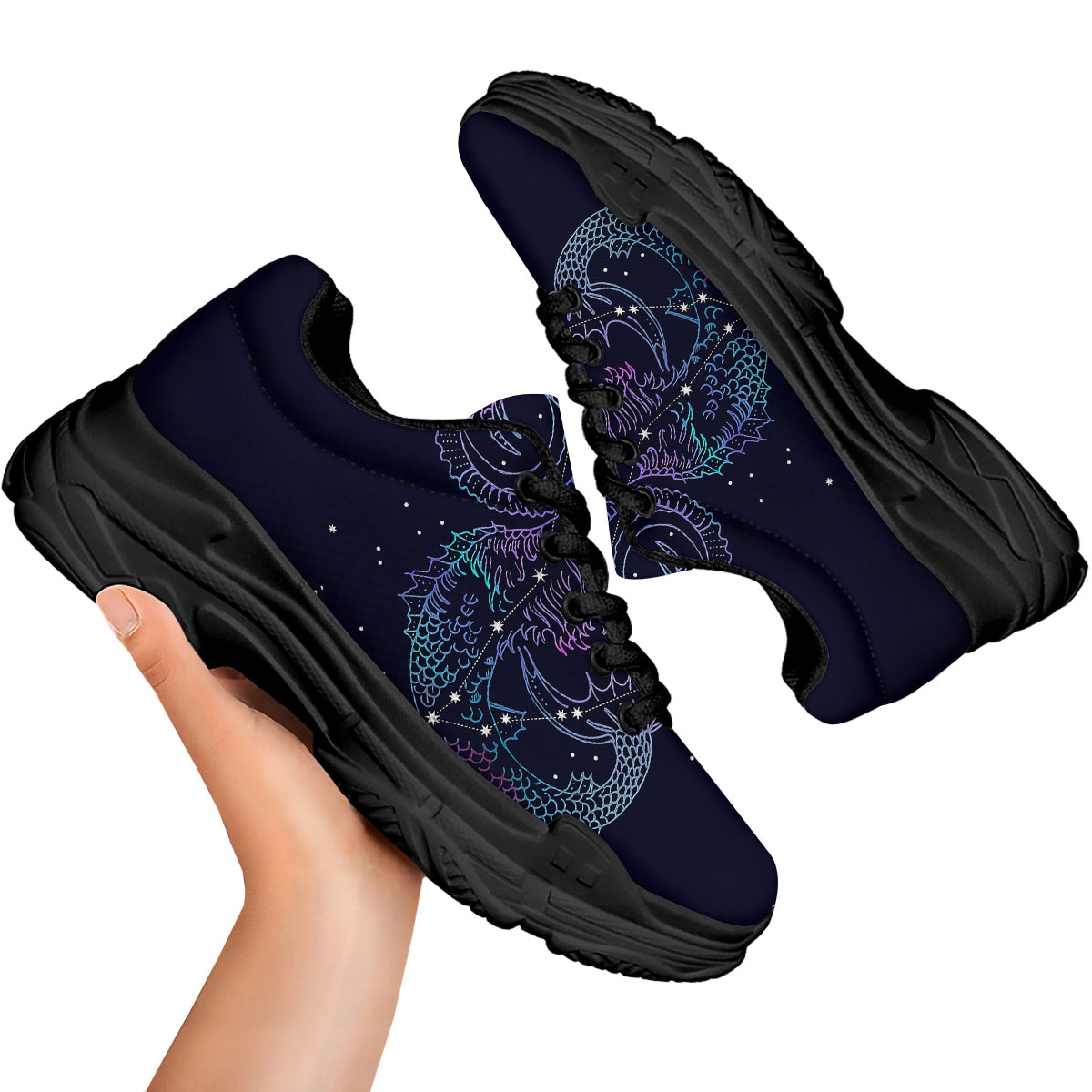 Constellation Capricorn Print Black Chunky Shoes-grizzshop