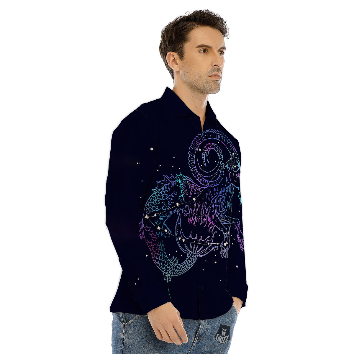 Constellation Capricorn Print Men's Dress Shirts-grizzshop