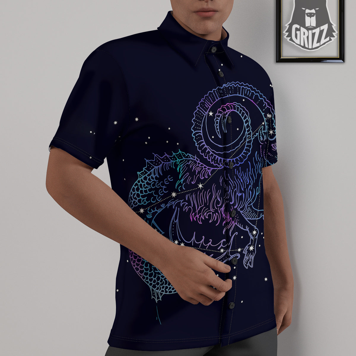 Constellation Capricorn Print Untucked Shirts-grizzshop