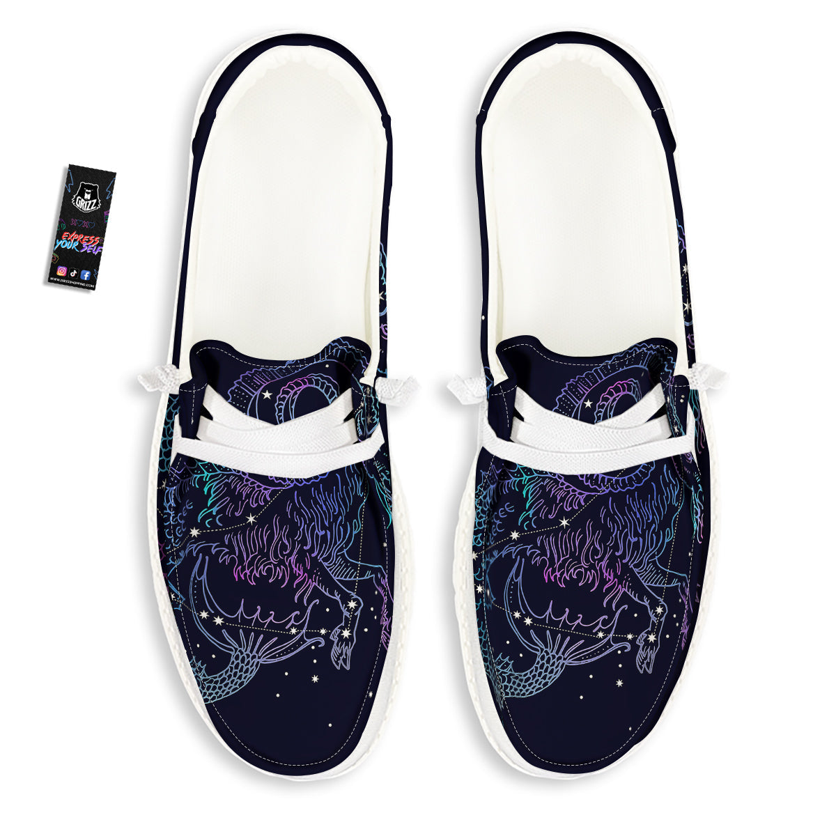Constellation Capricorn Print White Loafers-grizzshop
