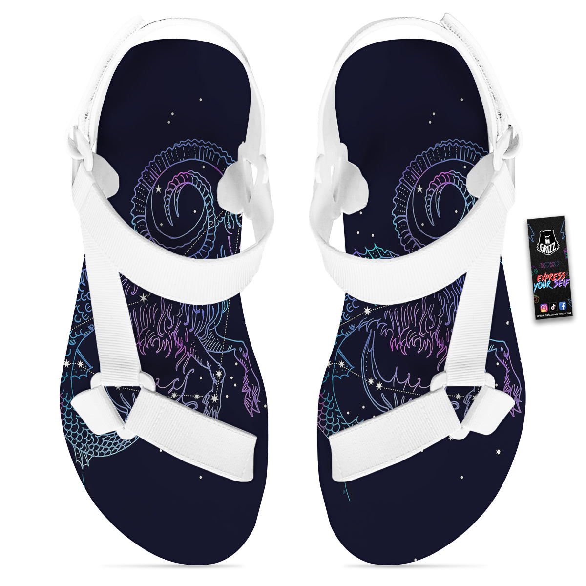 Constellation Capricorn Print White Open Toe Sandals-grizzshop