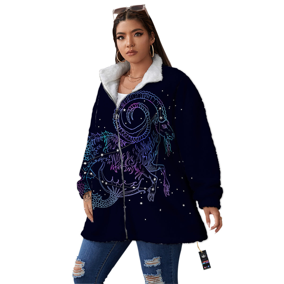 Constellation Capricorn Print Women's Sherpa Jacket-grizzshop