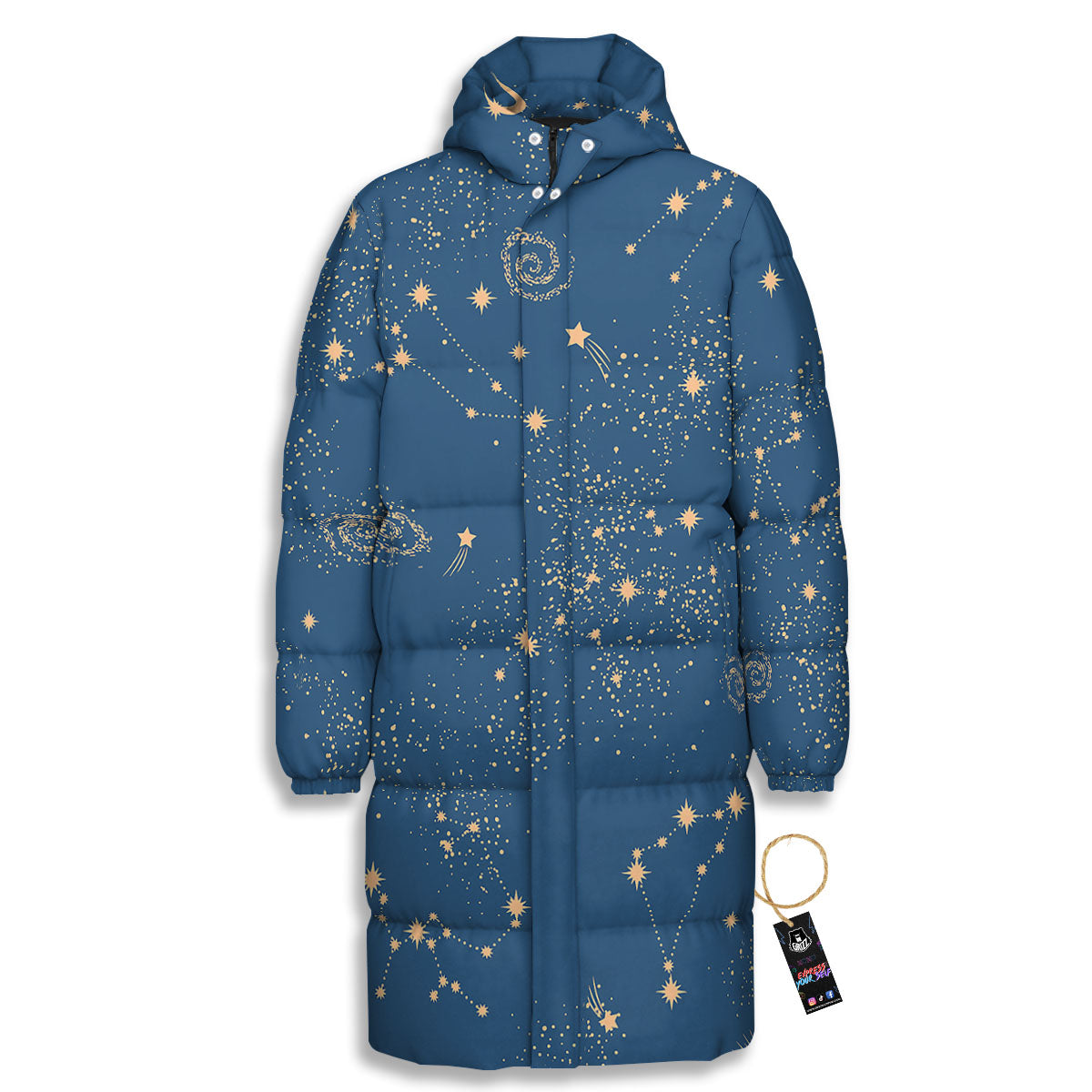 Constellation Cosmic Print Pattern Long Down Jacket-grizzshop