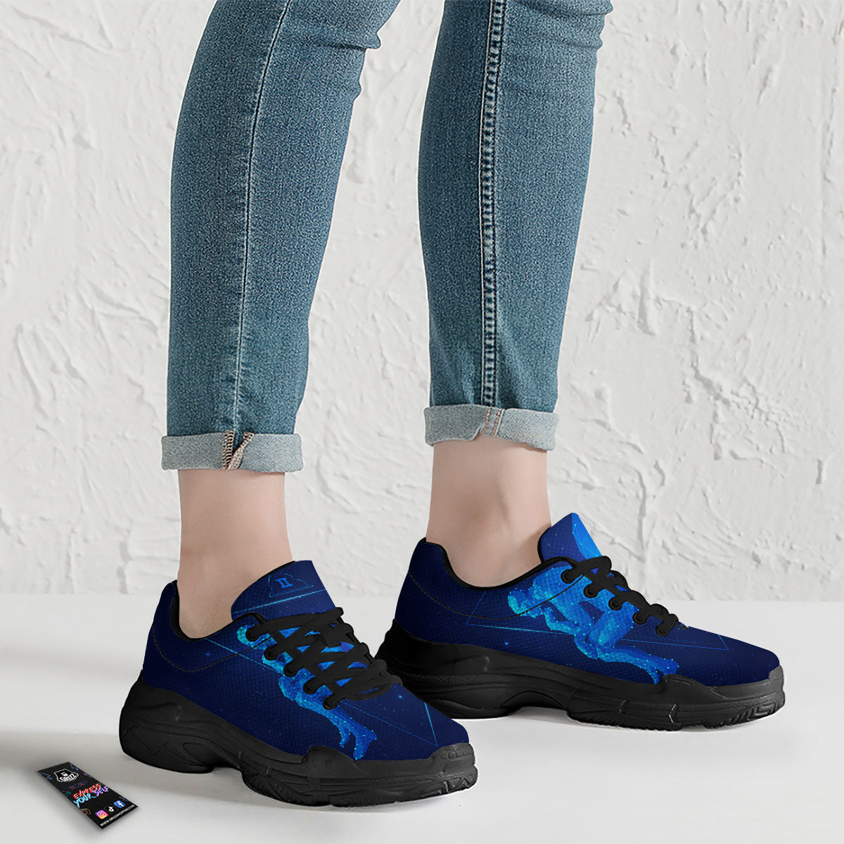 Constellation Gemini Print Black Chunky Shoes-grizzshop