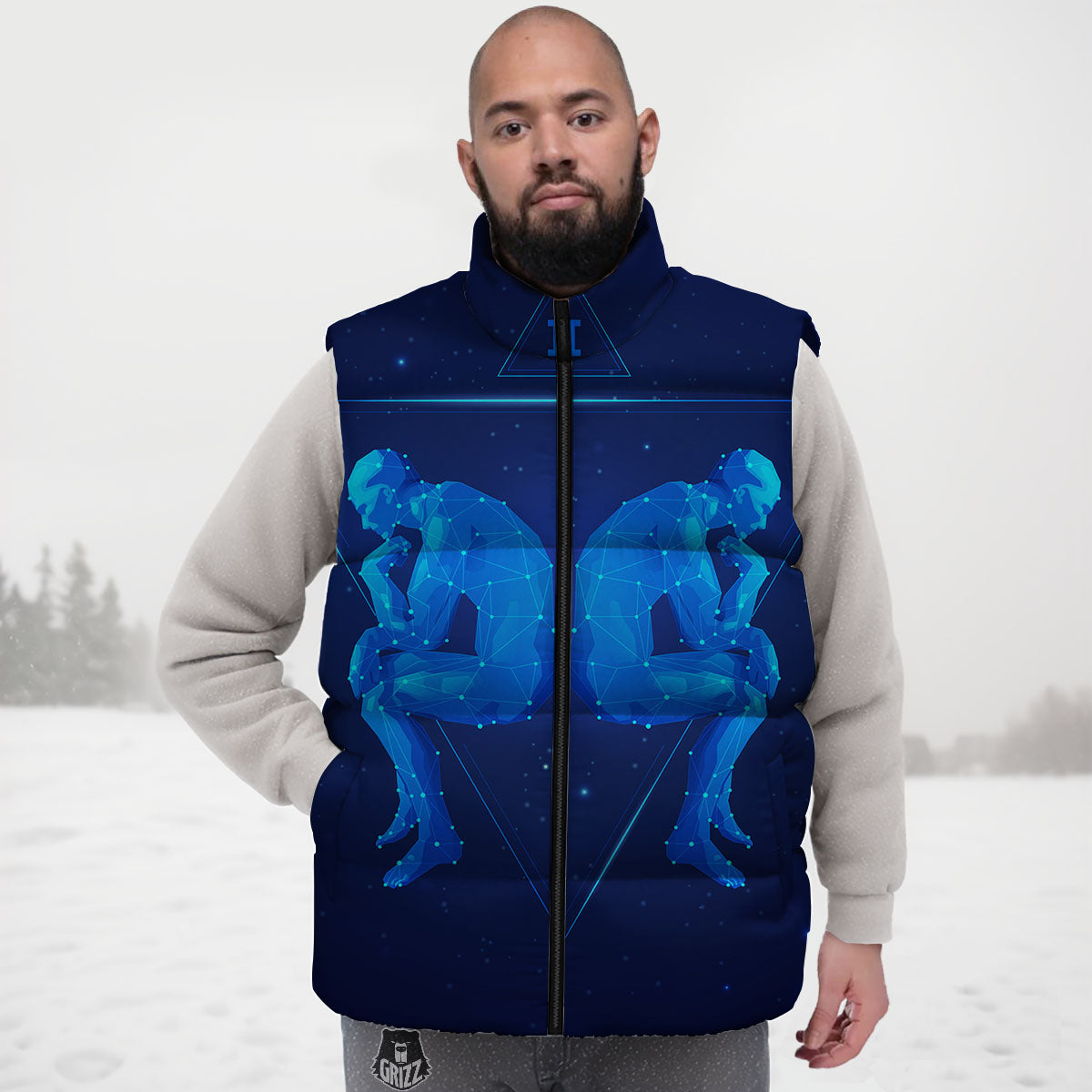 Constellation Gemini Print Down Vest-grizzshop