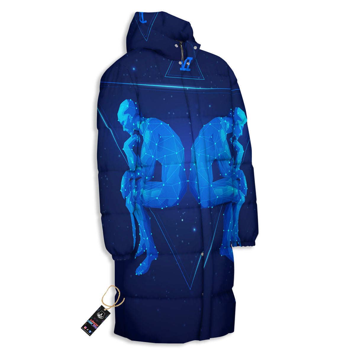 Constellation Gemini Print Long Down Jacket-grizzshop