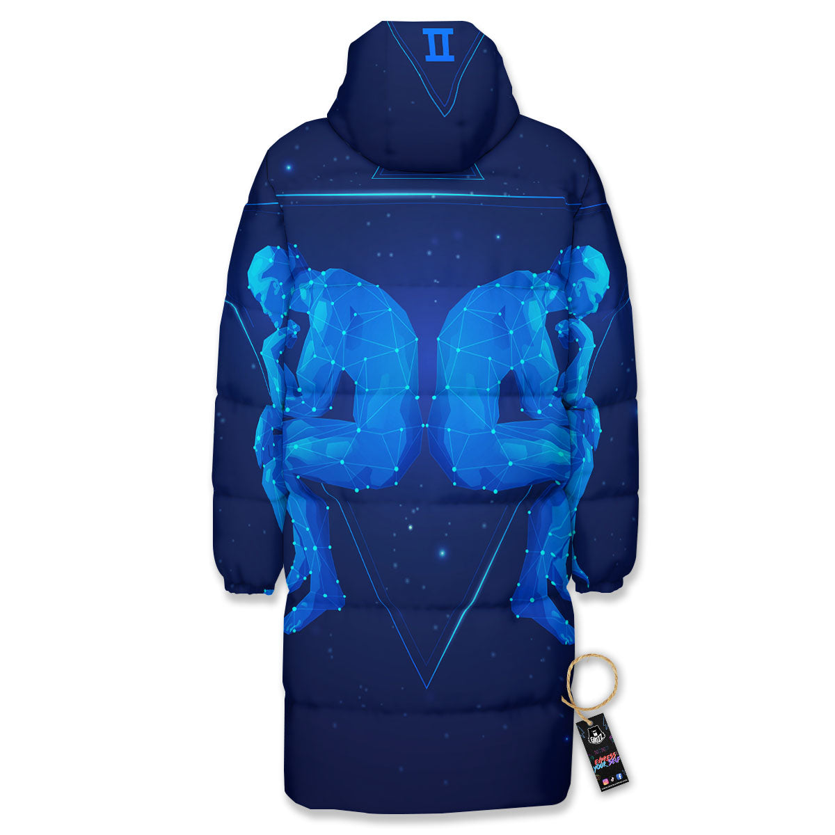Constellation Gemini Print Long Down Jacket-grizzshop