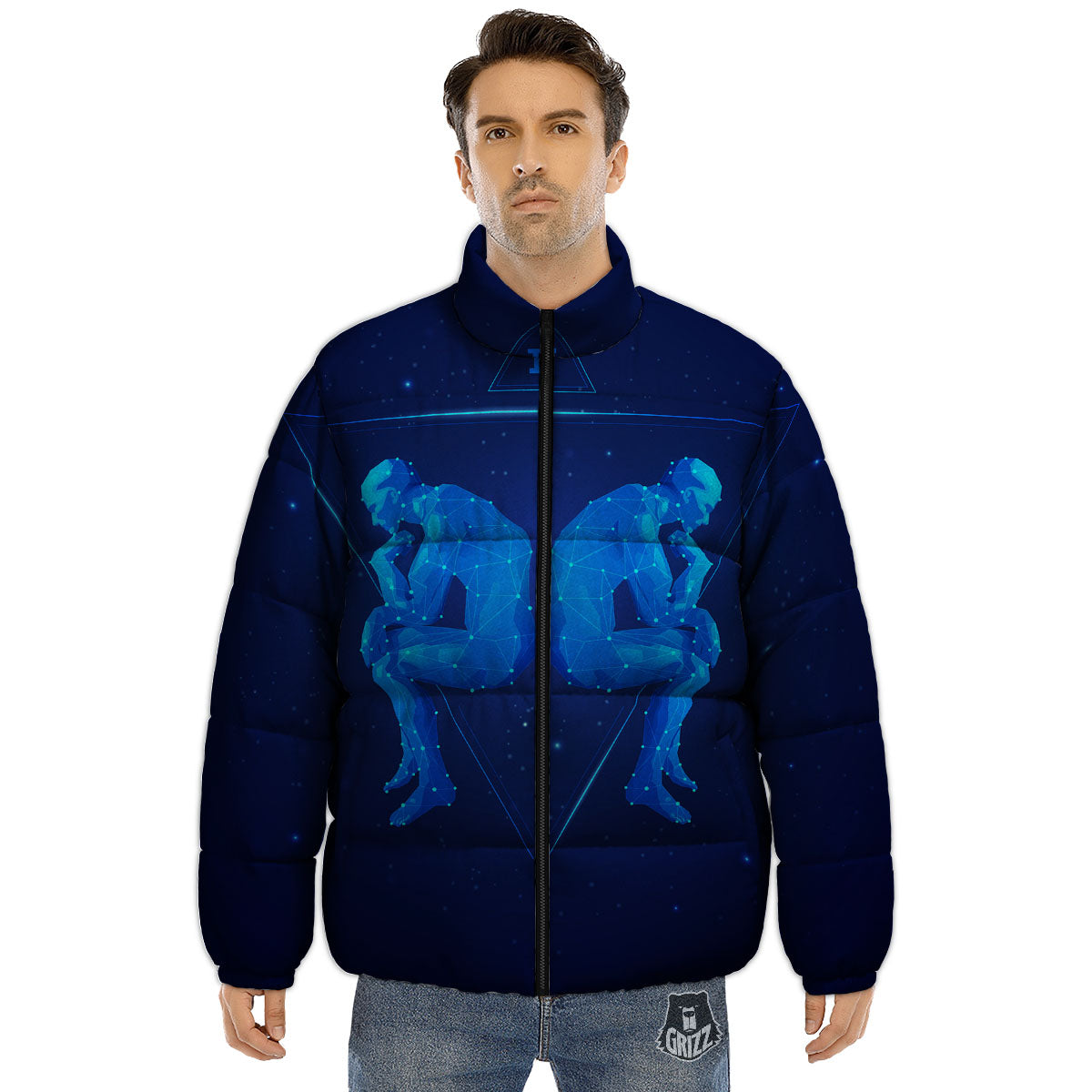 Constellation Gemini Print Puffer Jacket-grizzshop