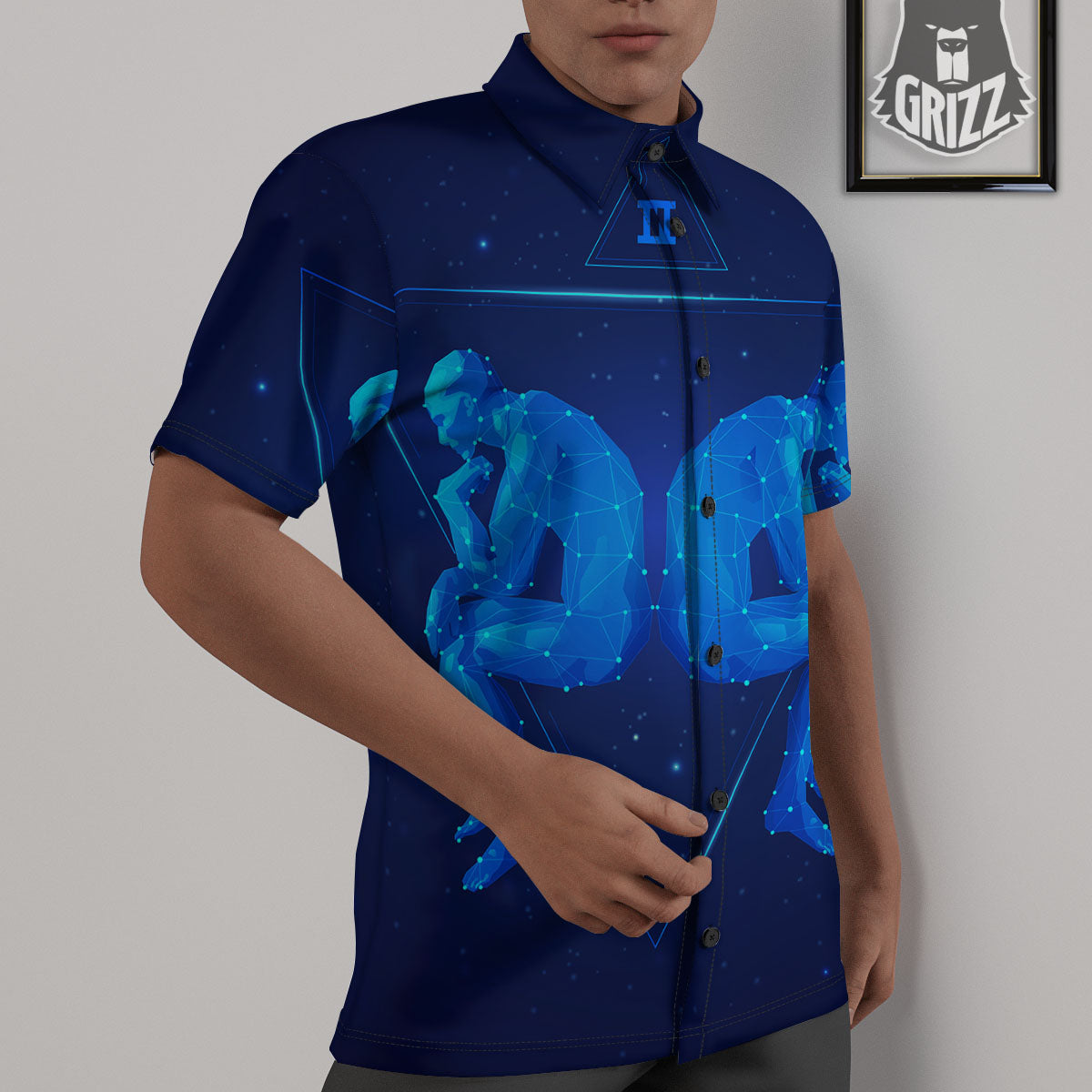 Constellation Gemini Print Untucked Shirts-grizzshop