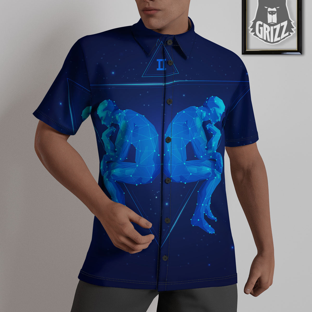 Constellation Gemini Print Untucked Shirts-grizzshop