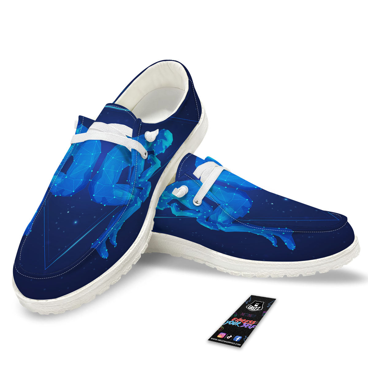 Constellation Gemini Print White Loafers-grizzshop