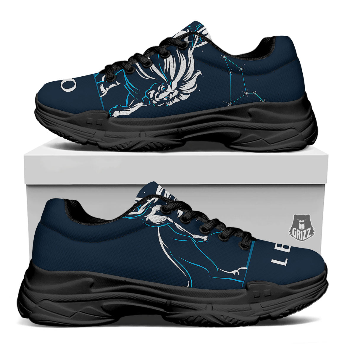 Constellation Leo Print Black Chunky Shoes-grizzshop
