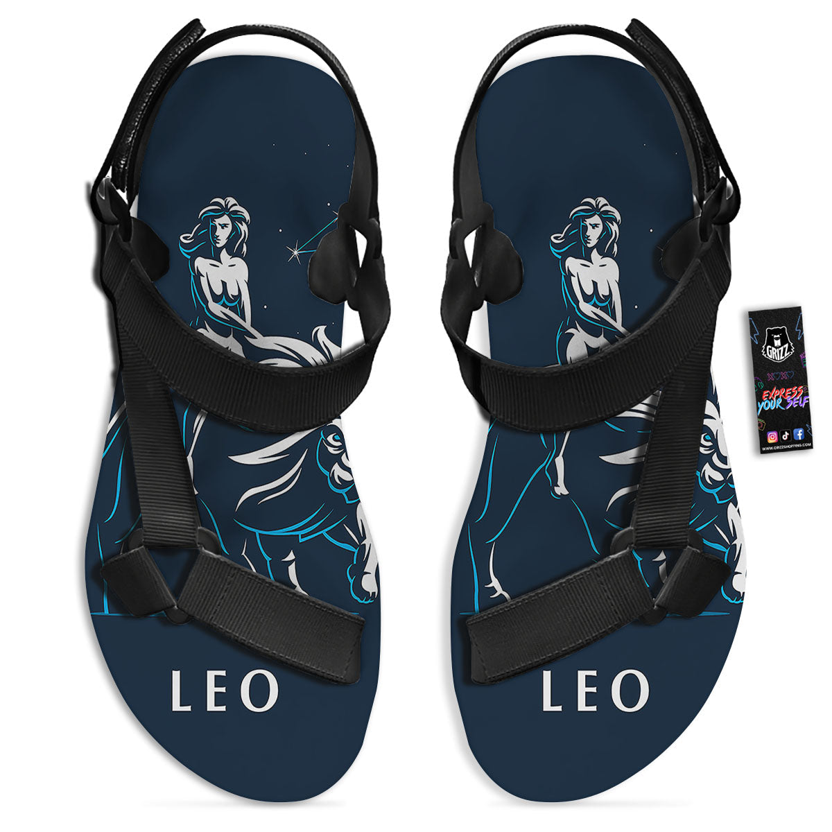 Constellation Leo Print Black Open Toe Sandals-grizzshop