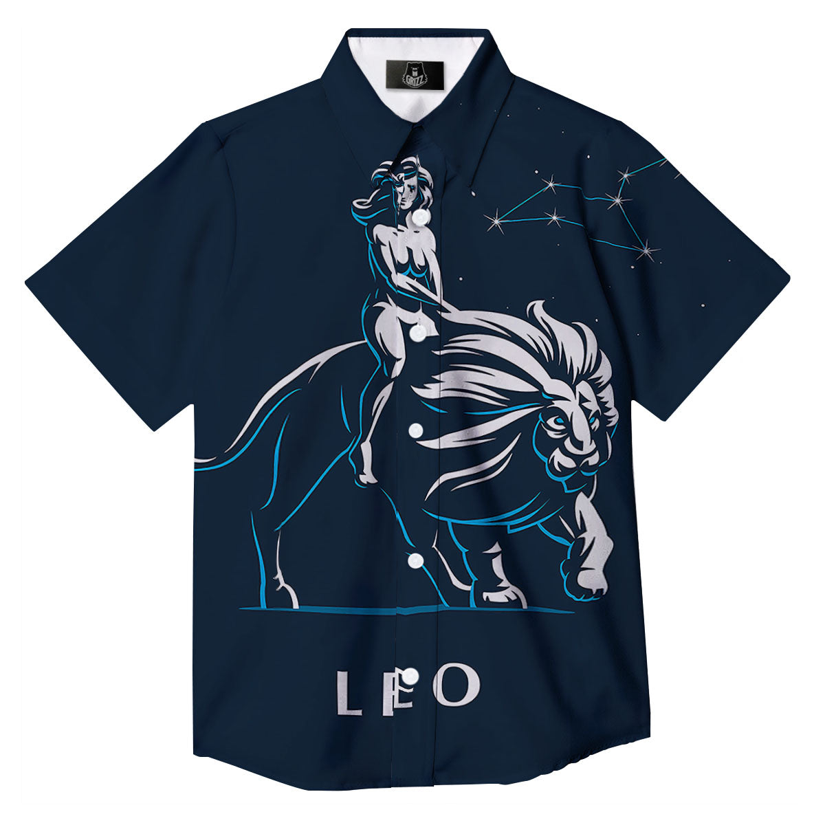 Constellation Leo Print Button Up Shirt-grizzshop