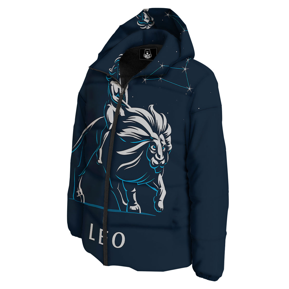 Constellation Leo Print Down Jacket-grizzshop