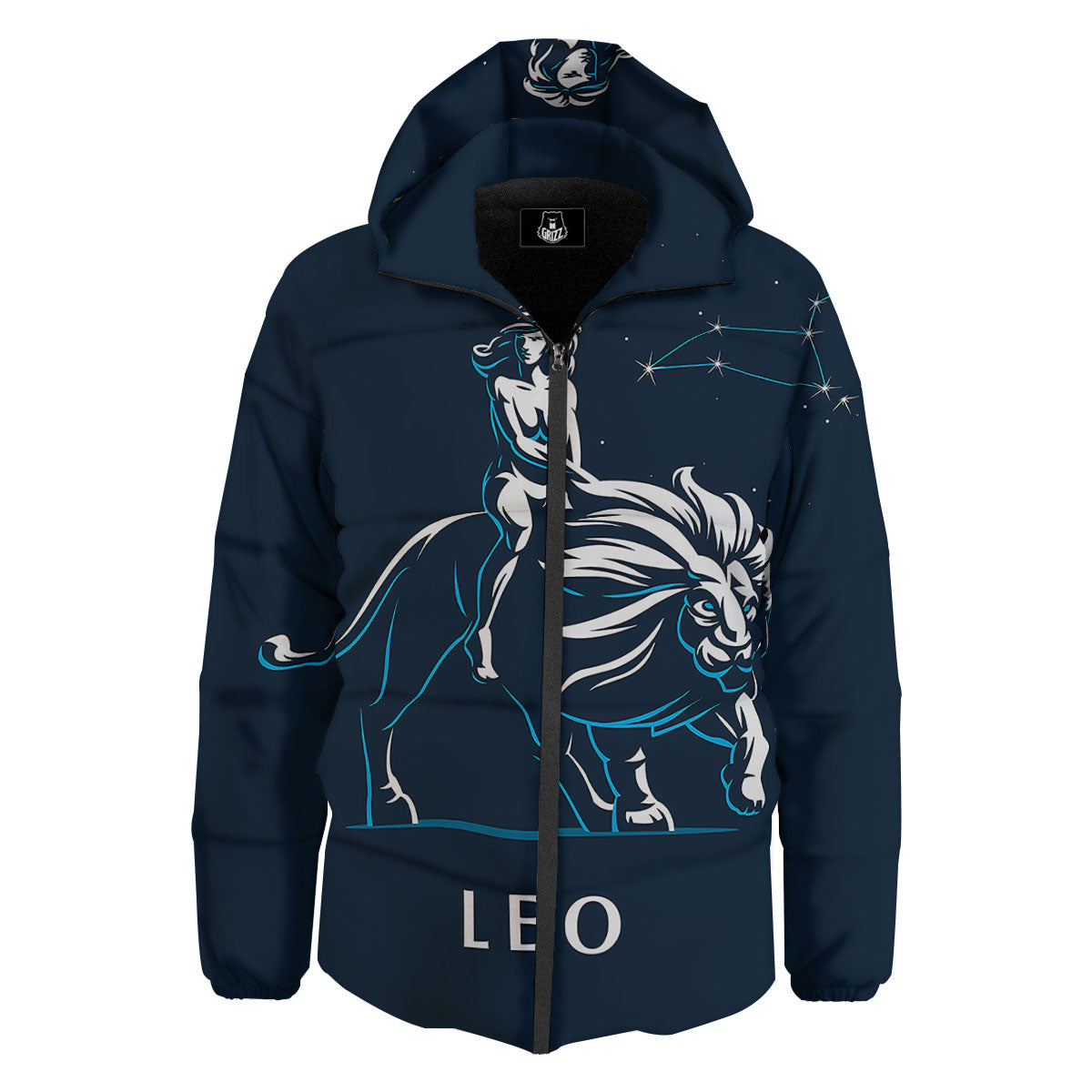 Constellation Leo Print Down Jacket-grizzshop