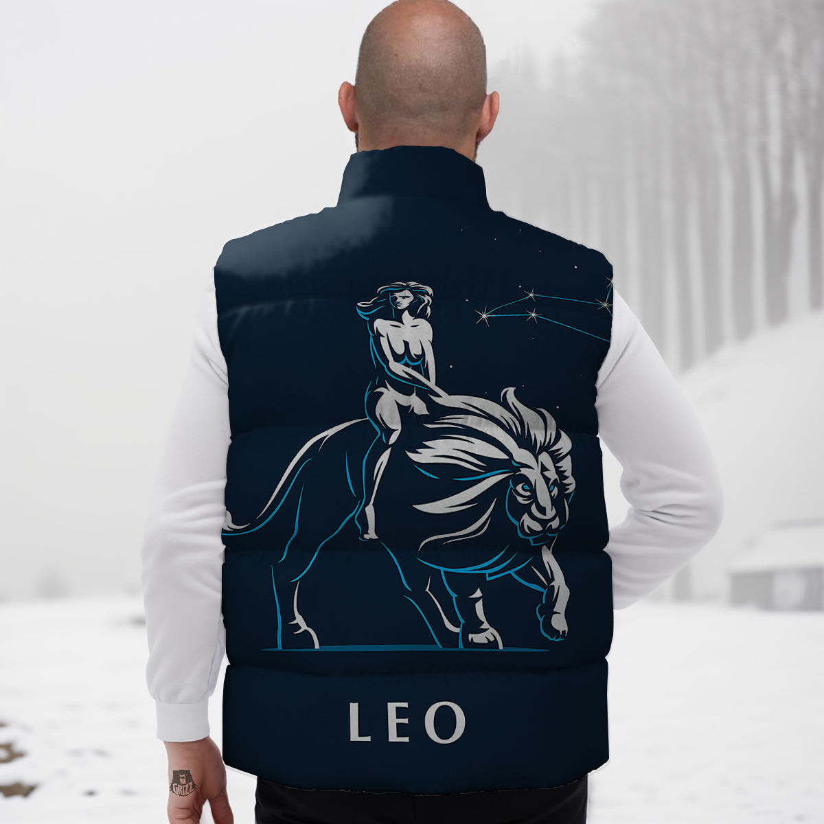 Constellation Leo Print Down Vest-grizzshop
