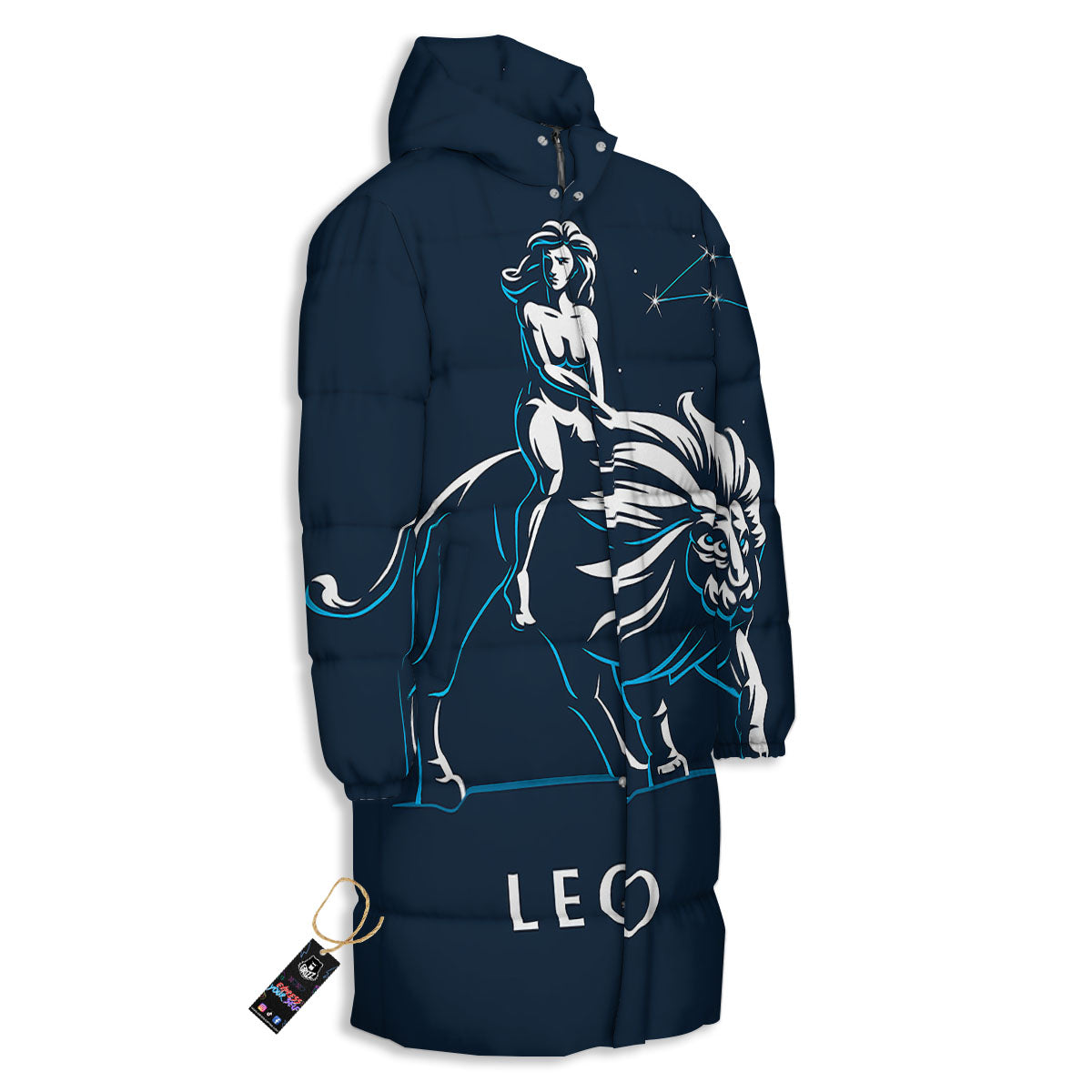 Constellation Leo Print Long Down Jacket-grizzshop