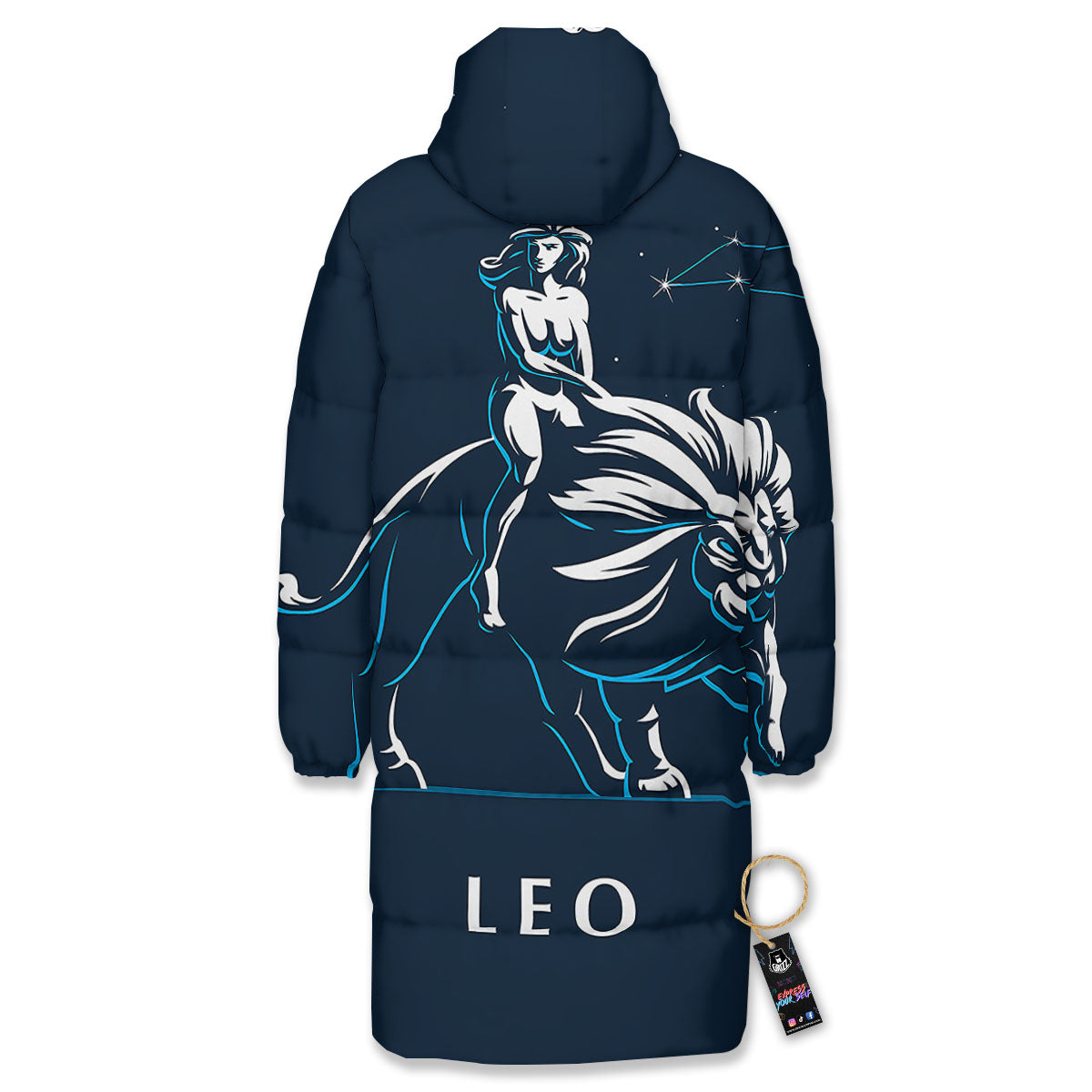 Constellation Leo Print Long Down Jacket-grizzshop