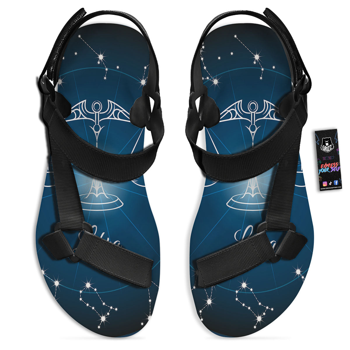 Constellation Libra Print Black Open Toe Sandals-grizzshop