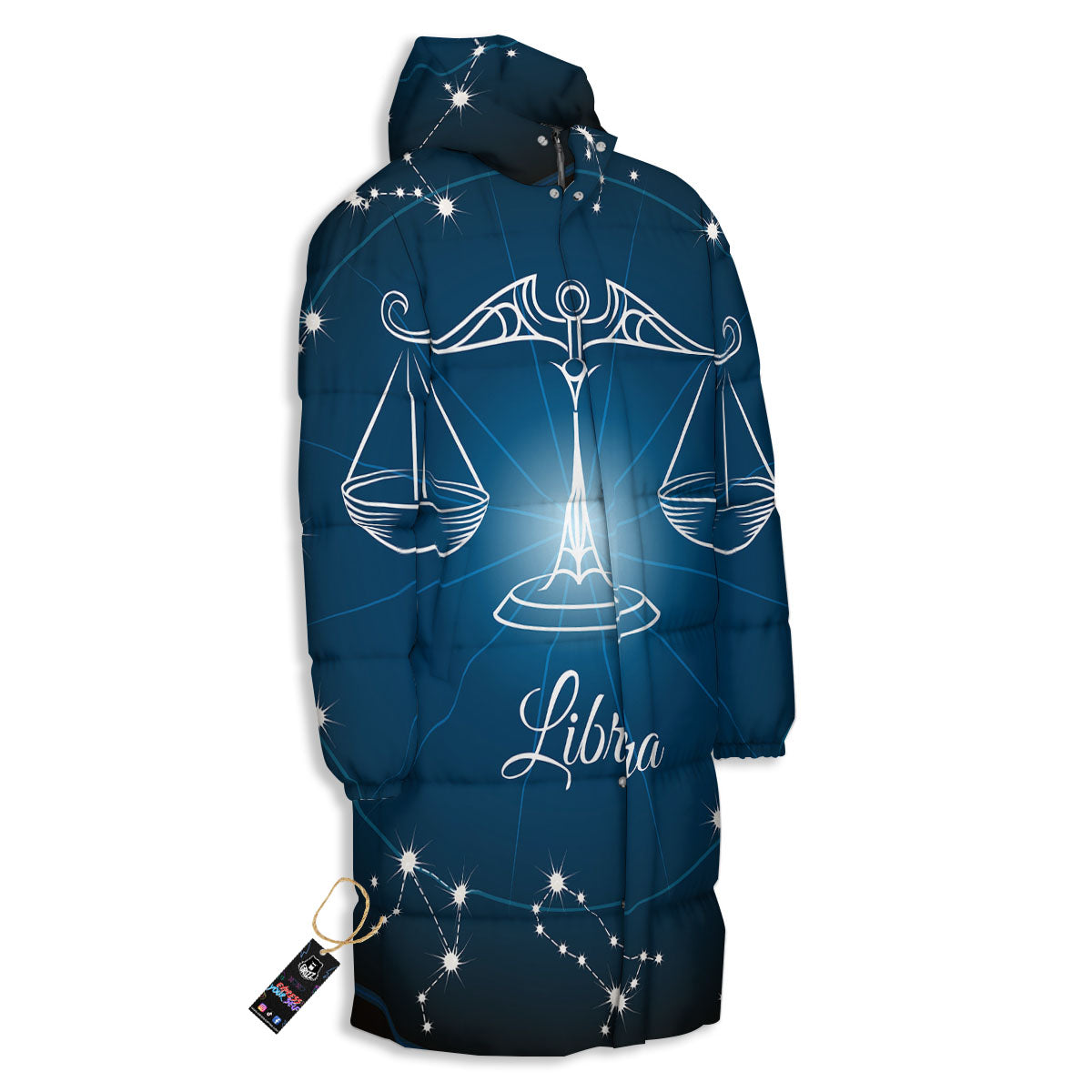Constellation Libra Print Long Down Jacket-grizzshop