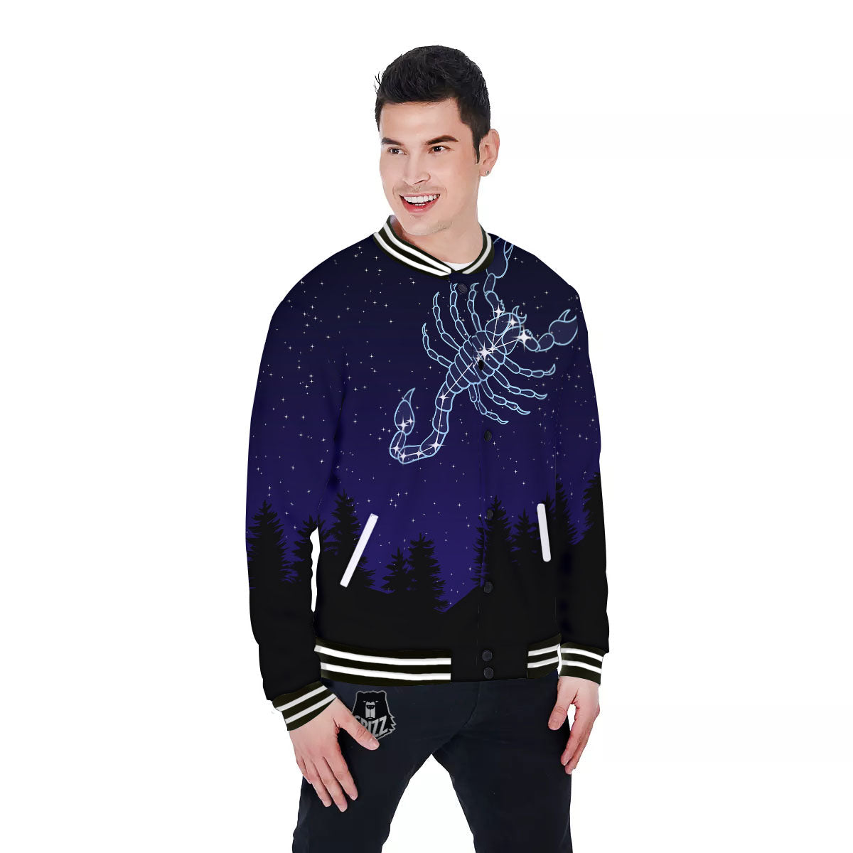 Constellation Scorpio Print Baseball Jacket-grizzshop