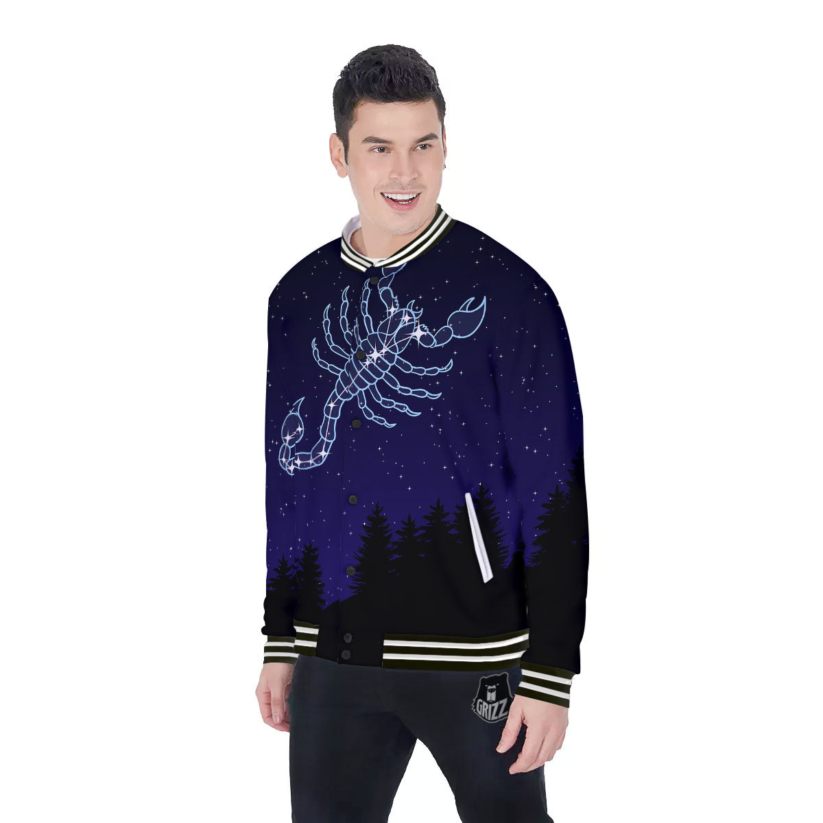 Constellation Scorpio Print Baseball Jacket-grizzshop